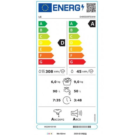 LG D4R5009TSWW Πλυντήριο-Στεγνωτήριο Ρούχων 9kg/6kg Ατμού 1400 Στροφές  