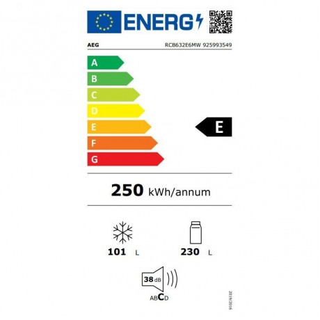 AEG RCB632E6MW Ψυγειοκαταψύκτης NoFrost Υ186xΠ59.5xΒ65εκ. Λευκός