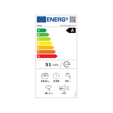 Midea MF200W100WB/W-GR Πλυντήριο Ρούχων 10kg 1400 Στροφών Ατμού