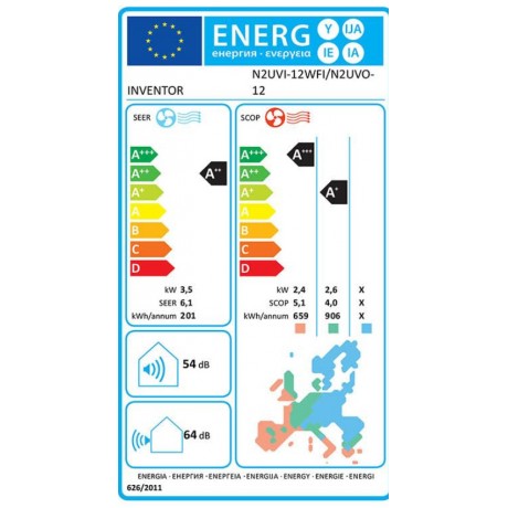 Inventor Neo 2 N2UVI-12WFI/N2UVO-12 Κλιματιστικό Inverter 12000 BTU A++/A+ με Ιονιστή και Wi-Fi