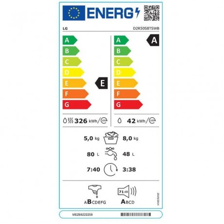 LG D2R50S8TSWB Πλυντήριο-Στεγνωτήριο Ρούχων 8kg/5kg Ατμού 1200 Στροφές