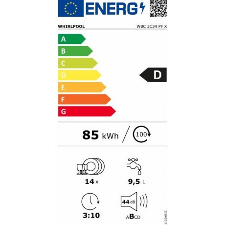 Whirlpool WBC 3C34 PF X Εντοιχιζόμενο Πλυντήριο Πιάτων για 14 Σερβίτσια Π60εκ. Inox 869991614670