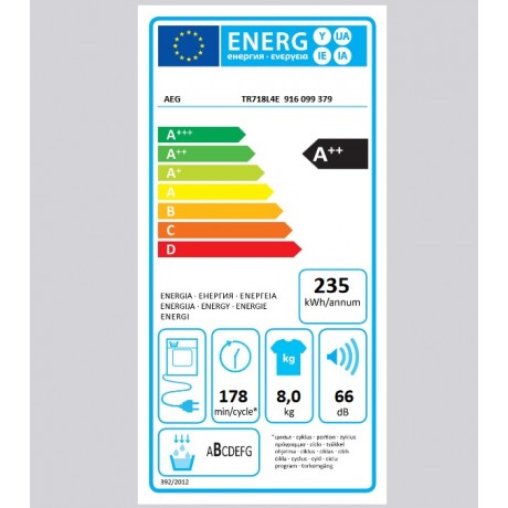 AEG TR718L4E Στεγνωτήριο Ρούχων 8kg A++ με Αντλία Θερμότητας