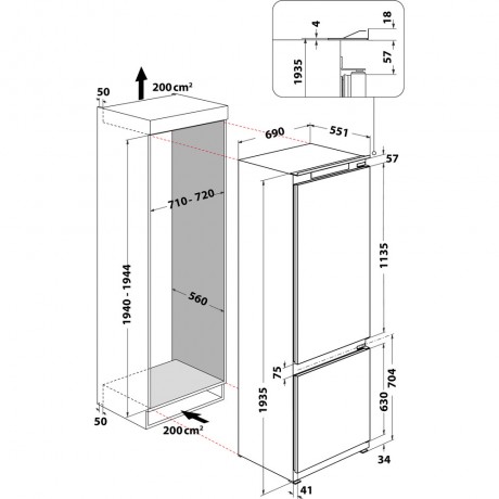 Whirlpool WH SP70 T262 P Εντοιχιζόμενος Ψυγειοκαταψύκτης 394lt Total NoFrost Υ193.5xΠ69xΒ55.1εκ. Γκρι