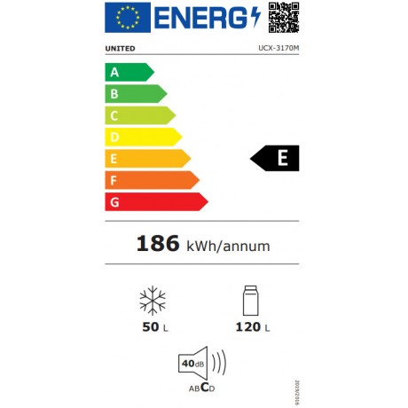 United UCX-3170M Ψυγειοκαταψύκτης 170lt Υ151.8xΠ44.4xΒ53.6εκ. Inox Look