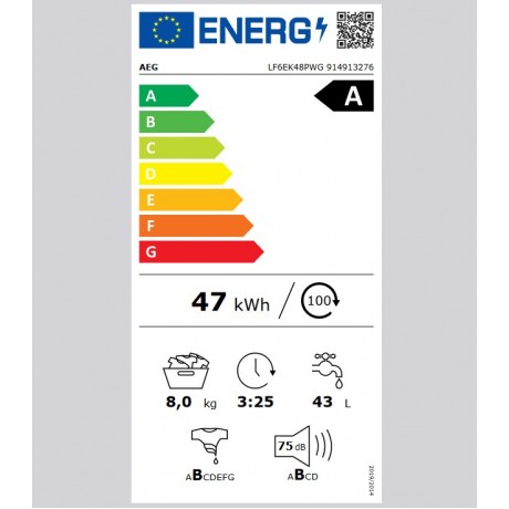 AEG LF6EK48PWG ProSense Πλυντήριο Ρούχων 8kg 1400 Στροφών