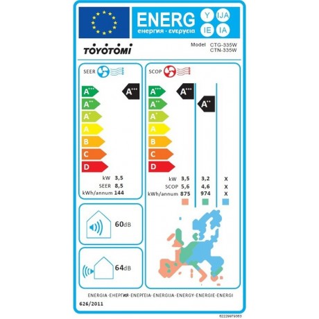 Toyotomi Erai CTN/CTG-335W Κλιματιστικό Inverter 12000 BTU A+++/A++ 