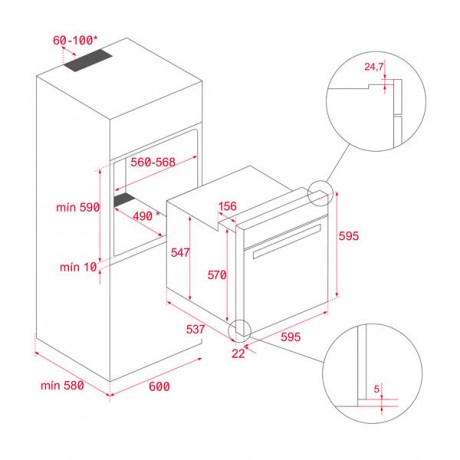 Teka HSB 740 G SS Φούρνος Αερίου άνω Πάγκου 60lt χωρίς Εστίες Π59.5εκ.