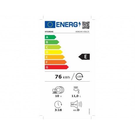 Hyundai HDW24V-4561/X Εντοιχιζόμενο Πλυντήριο Πιάτων για 10 Σερβίτσια Π45xY85εκ. Inox