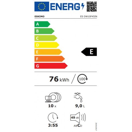 Eskimo ESDW10F45IN Ελεύθερο Πλυντήριο Πιάτων 10 Σερβίτσια 45cm Inox