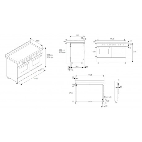 Bertazzoni PRO12 5I 2E AR T Κουζίνα με 5 Επαγωγικές Εστίες + Teppanyaki & 2 Φούρνους Π120εκ. Πορτοκαλί AJ0PJKRESE.00