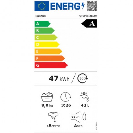 Hisense WFQP8014EVMT Πλυντήριο Ρούχων 8kg 1400 Στροφές Γκρι