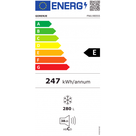 Gorenje FN619EES5 Κάθετος Καταψύκτης 280lt NoFrost Υ185xΠ59.5xΒ66.3εκ. Inox 031009601