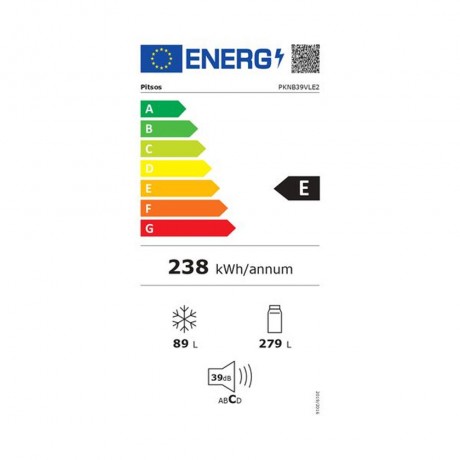 Pitsos PKNB39VLE2 Ψυγειοκαταψύκτης 368lt Total NoFrost Υ203xΠ60xΒ66εκ. Inox