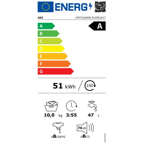 AEG LFR73164OG Πλυντήριο Ρούχων UniversalDose 10kg με Ατμό 1600 Στροφών 