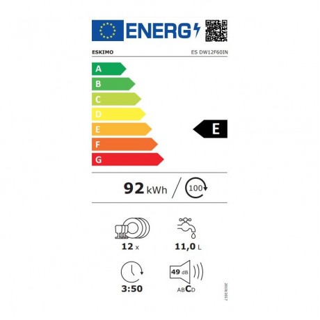 Eskimo ESDW12F60IN Ελεύθερο Πλυντήριο Πιάτων για 12 Σερβίτσια Inox 60εκ