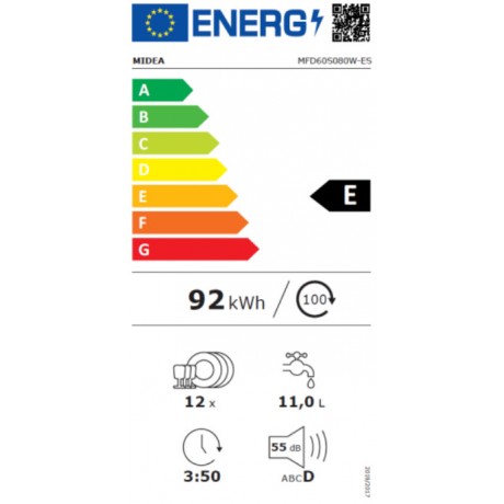 Midea MFD60S080W Ελεύθερο Πλυντήριο Πιάτων για 12 Σερβίτσια Π59.8xY84.5εκ. Λευκό