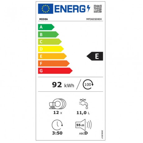 Midea MFD60S080X Ελεύθερο Πλυντήριο Πιάτων για 12 Σερβίτσια Π59.8xY84.5εκ. Inox 