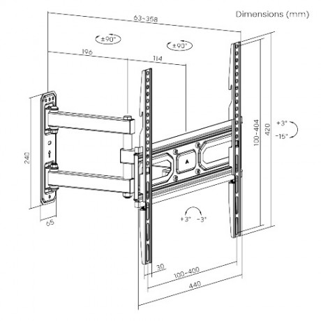 Powertech PT-1131 Βάση Τηλεόρασης Τοίχου έως 55" και 35kg Μαύρο  