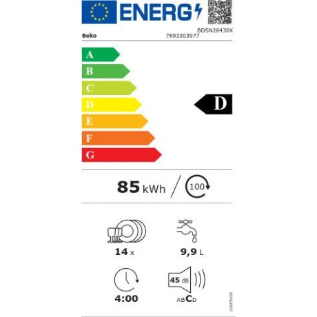 Beko BDSN26430X Εντοιχιζόμενο Πλυντήριο Πιάτων για 14 Σερβίτσια Π60xY82εκ. Inox