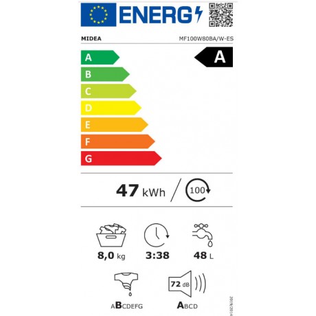 Midea MF100W80BA/W-GR Πλυντήριο Ρούχων 8kg 1400 Στροφών