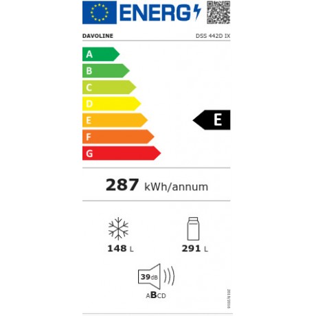 Davoline DSS 442D IX Ψυγείο Ντουλάπα 439lt Total NoFrost Υ177xΠ90xΒ59εκ. Inox 