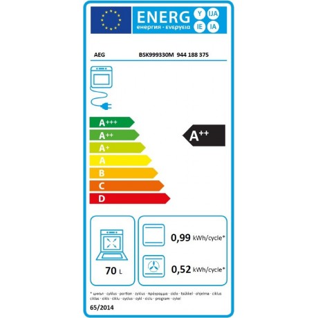 AEG BSK999330M Εντοιχιζόμενος Φούρνος Ατμού 70lt Inox A++