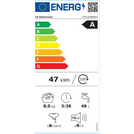 LG F4X1008NWH Πλυντήριο Ρούχων 8kg με Ατμό 1400 Στροφών 