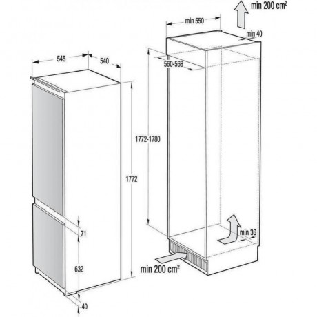 Gorenje NRKI418EP1 Εντοιχιζόμενος Ψυγειοκαταψύκτης 246lt NoFrost Υ177.2xΠ54xΒ54εκ. 