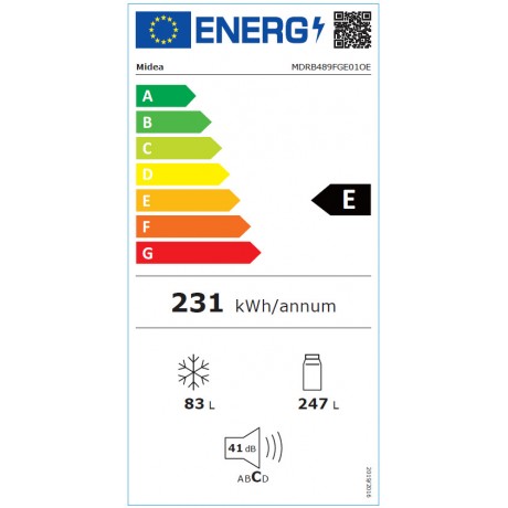 Midea MDRB489FGE01OE Ψυγειοκαταψύκτης 330lt Full No Frost Υ201xΠ59.5xΒ63cm Λευκός