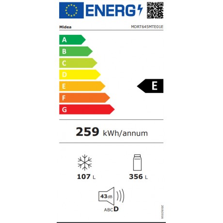 Midea MDRT645MTE01E Ψυγείο Δίπορτο 463lt Total NoFrost Υ188xΠ70xΒ69.1εκ. Λευκό 