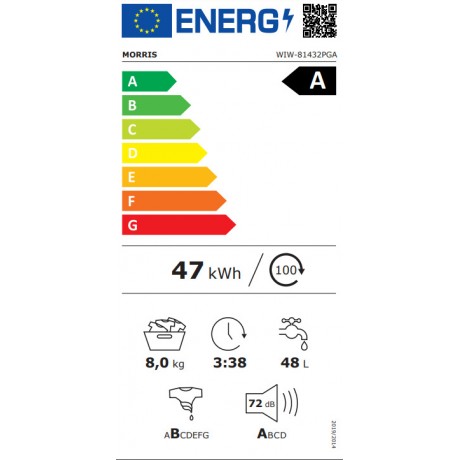 Morris WIW-81432PGA Πλυντήριο Ρούχων 8kg με Ατμό 1400 Στροφών Slim 47εκ Βάθος