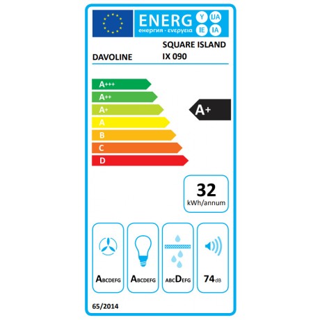 Davoline Square Island Απορροφητήρας Νησίδα 90cm Inox A+