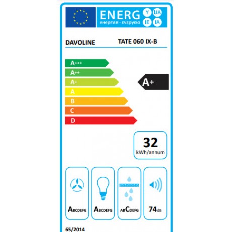 Davoline TATE 060 IX-BL Απορροφητήρας Καμινάδα 60cm Inox Α+