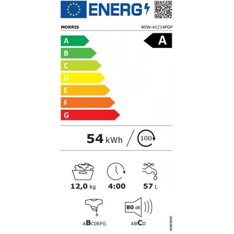 Morris WIW-41214PGP Πλυντήριο Ρούχων 12kg με Ατμό 1400 Στροφών 