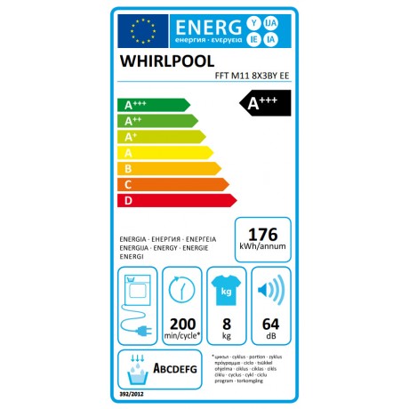 Whirlpool FFT M11 8X3BY EE Στεγνωτήριο 8kg A+++ με Αντλία Θερμότητας 