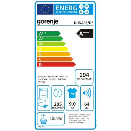 Gorenje DHNA93 Στεγνωτήριο Ρούχων 9kg A+++ με Αντλία Θερμότητας 033040601