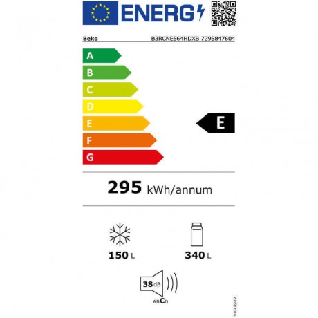 Beko B3RCNE564HDXB Ψυγειοκαταψύκτης 490lt NoFrost Υ192xΠ70xΒ74.5εκ. Γκρι 