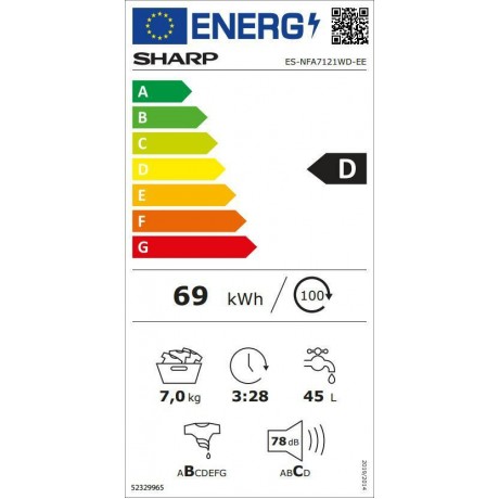 Sharp ES-NFA7121WD Πλυντήριο Ρούχων 7kg 1200 Στροφών 