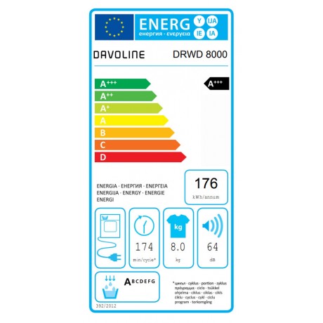 Davoline DRWD 8000 Στεγνωτήριο 8kg A+++ με Αντλία Θερμότητας