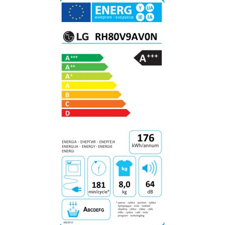 LG RH80V9AV0N Στεγνωτήριο 8kg A+++ με Αντλία Θερμότητας  