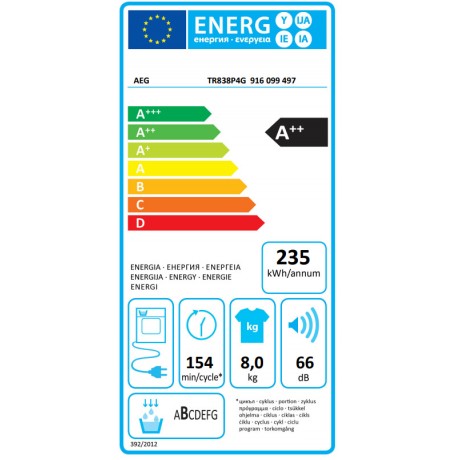 AEG TR838P4G AbsoluteCare 8kg A++ με Αντλία Θερμότητας