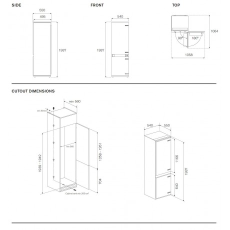 Bertazzoni REF60 4BB NP TC-S Εντοιχιζόμενος Ψυγειοκαταψύκτης NoFrost Υ193.7xΠ54xΒ55εκ. 