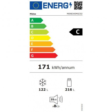 Midea MERB345MGC02 Ψυγειοκαταψύκτης 338lt Total NoFrost Υ185xΠ59.5xΒ70εκ. Inox 