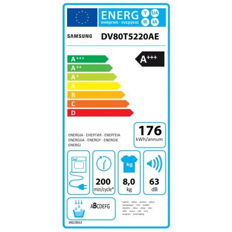 Samsung DV80T5220AE/S6 Στεγνωτήριο 8kg A+++ με Αντλία Θερμότητας  